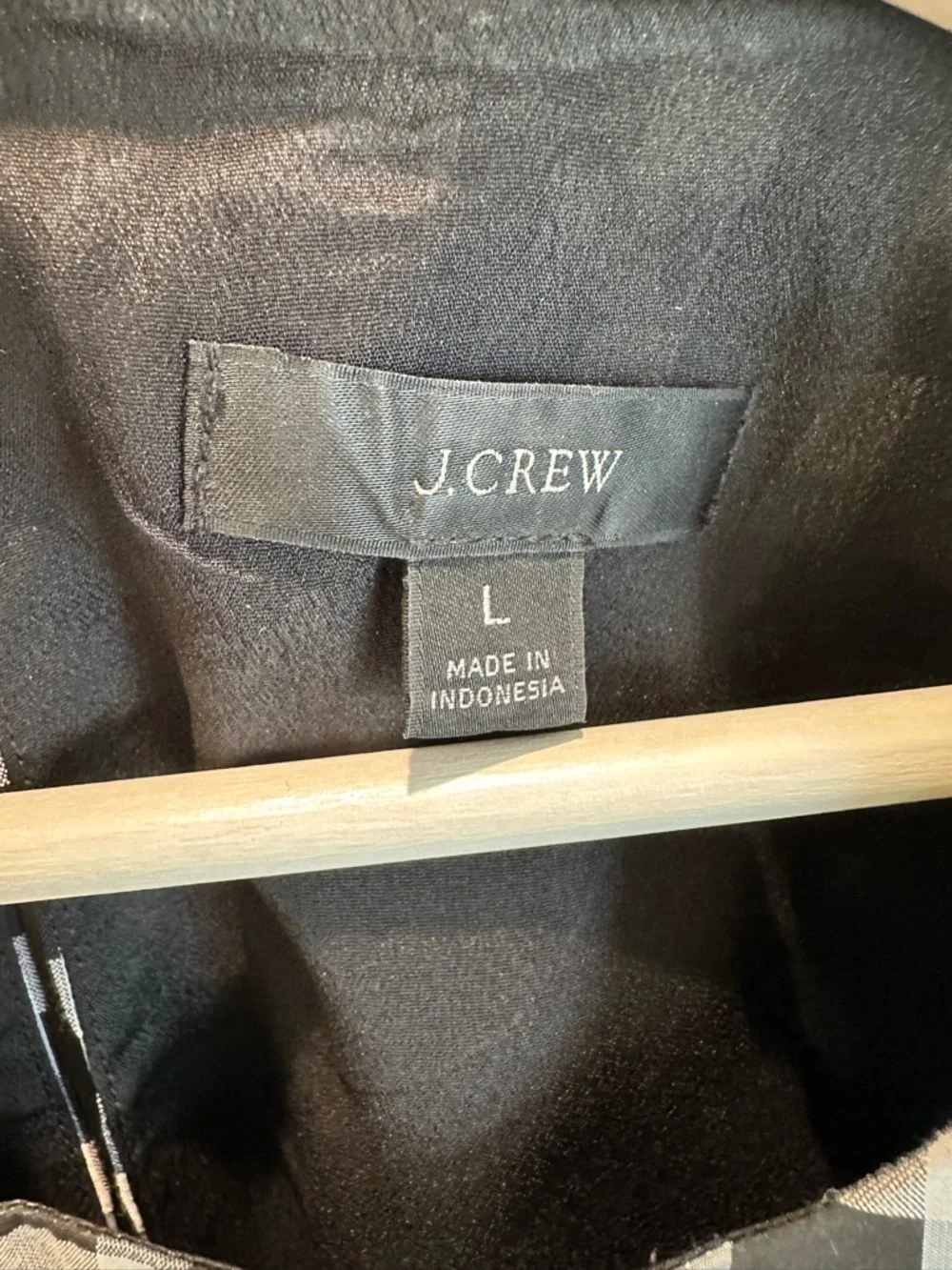 J. Crew Oversized Puff-sleeve top in gingham black white Cotton Blend size L $78